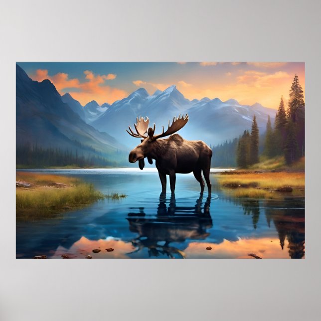 Moose i sjö poster (Framsidan)