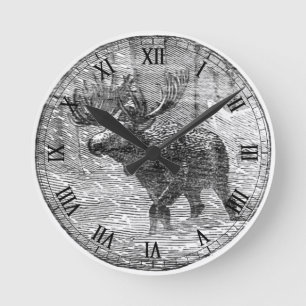 Moose i Snö Emblem Rund Klocka