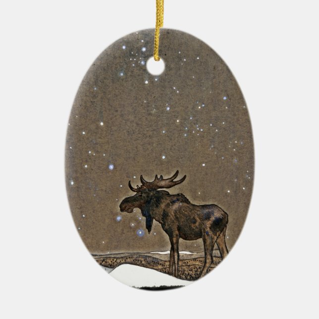 Moose i Snö Julgransprydnad Keramik (Framsidan)