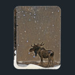 Moose i Snö Magnet<br><div class="desc">Vintage John Bauer-teckningar som skildrar en älg i snö mellan två träd.</div>