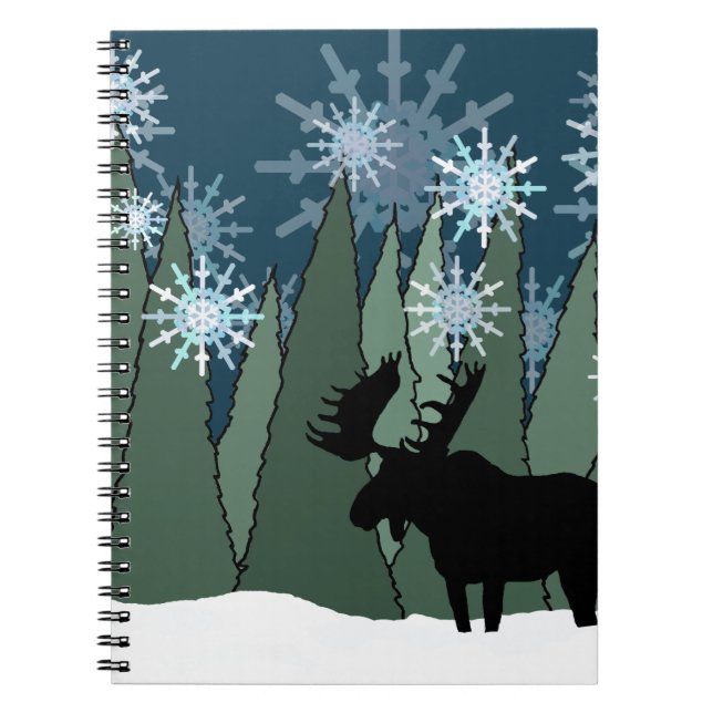 Moose i Snowflake Forest Anteckningsbok Med Spiral (Framsidan)
