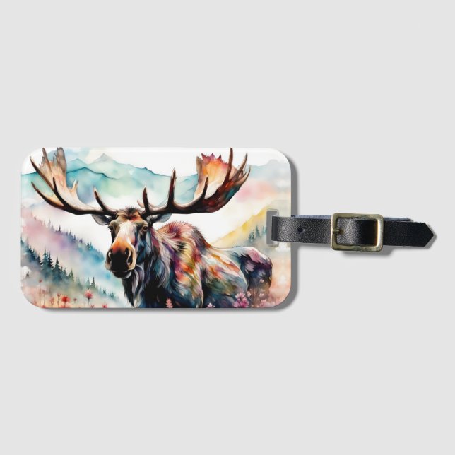 Moose i Wildblommes vattenfärg Bagagebricka (Framsida horisontal)