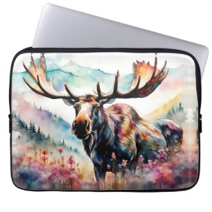 Moose i Wildblommes vattenfärg Laptop Fodral