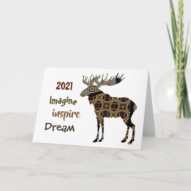 Moose Imagine Inspire Dream Foldat-Helgdag Card Helgkort (Framsida)
