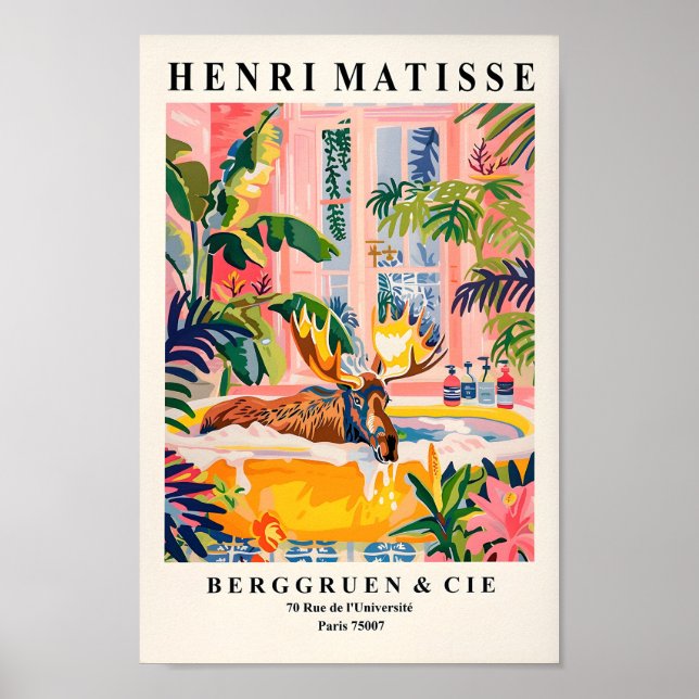 Moose in Bathtub Art Print, Maximalism Wall Art, H Poster (Framsidan)