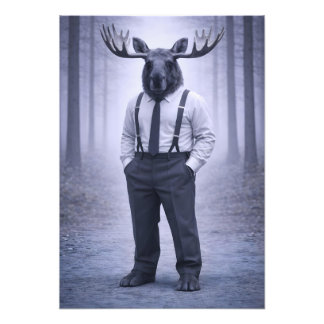 Moose in Classic Suspenders – Silent Forest Portra Fototryck
