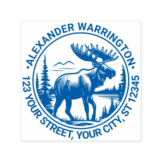 Moose in Forest Landscape Namn Ret Adress #2 Självfärgande Stämpel (Design)