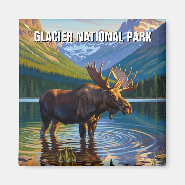Moose in Glacier National Park Travel Magnet (Framsidan)