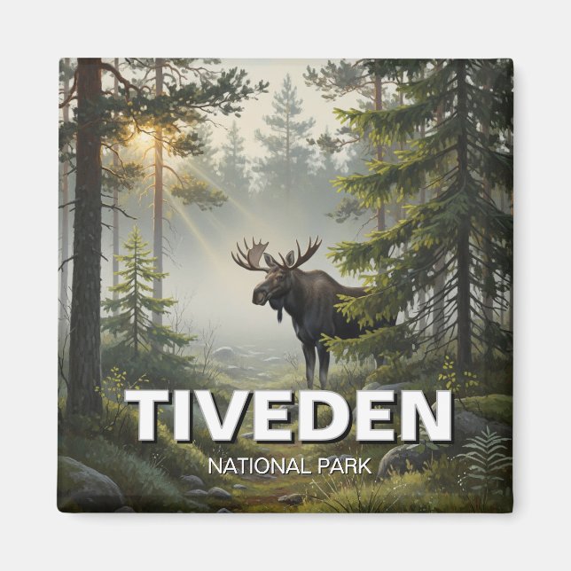Moose in Tiveden National Park Sverige Travel Magnet (Framsidan)