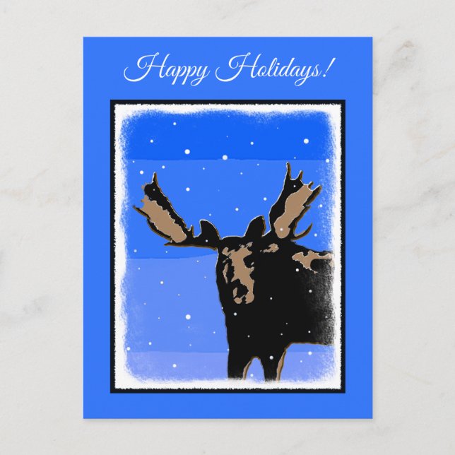 Moose in Winter - Original Wildlife Art Helg Vykort (Framsida)