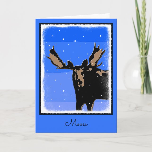 Moose in Winter - Original Wildlife Art Helgkort (Framsida)