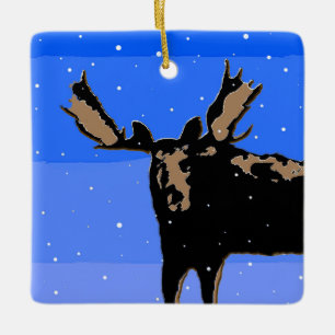 Moose in Winter - Original Wildlife Art Julgransprydnad Keramik