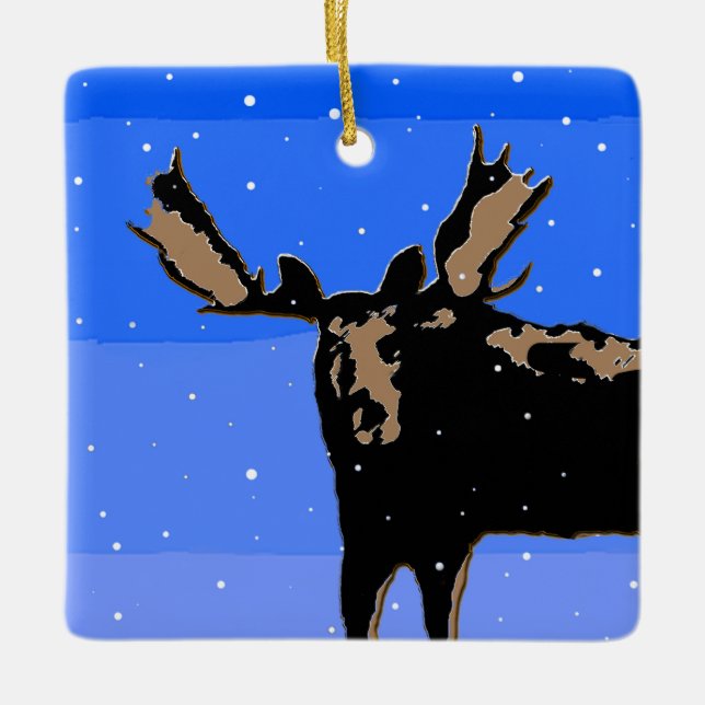 Moose in Winter - Original Wildlife Art Julgransprydnad Keramik (Framsida)