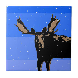 Moose in Winter - Original Wildlife Art Kakelplatta