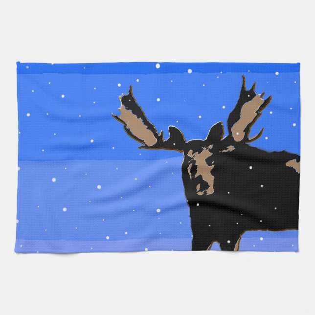 Moose in Winter - Original Wildlife Art Kökshandduk (Horisontell)