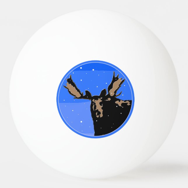 Moose in Winter - Original Wildlife Art Pingisboll (Framsidan)