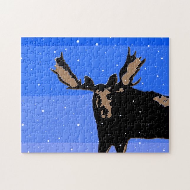 Moose in Winter - Original Wildlife Art Pussel (Horisontell)