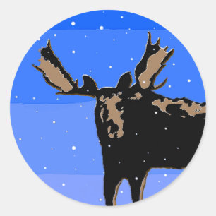 Moose in Winter - Original Wildlife Art Runt Klistermärke