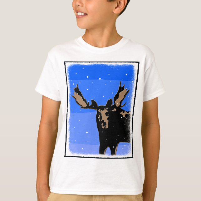 Moose in Winter - Original Wildlife Art T Shirt (Framsida)