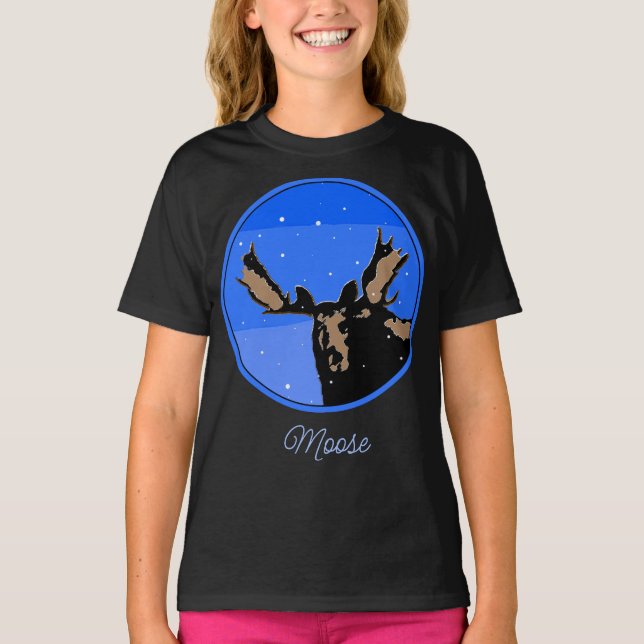 Moose in Winter  - Original Wildlife Art T-Shirt (Framsida)