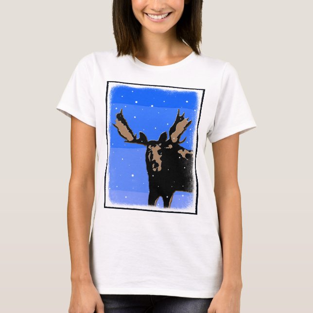 Moose in Winter - Original Wildlife Art T-shirt (Framsida)