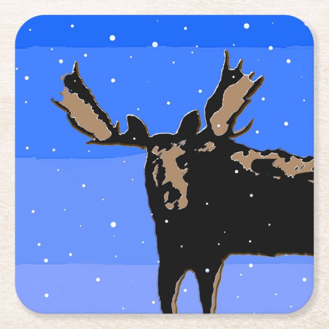 Moose in Winter - Original Wildlife Art Underlägg Papper Kvadrat (Framsidan)
