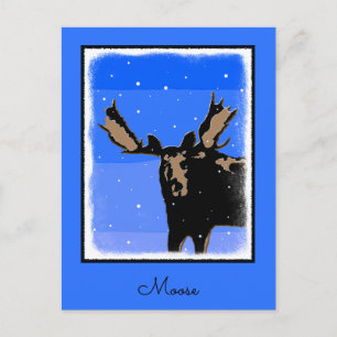 Moose in Winter - Original Wildlife Art Vykort