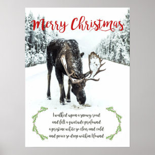 Moose in Winter Snö Photo Verse God jul Poster
