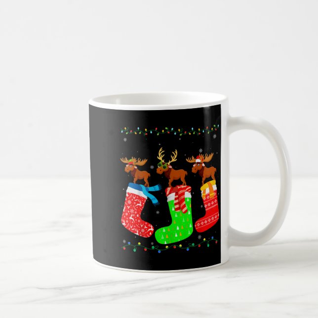 Moose In Xmas Socks Funny Holiday Ugly Sweater Chr Kaffemugg (Höger)