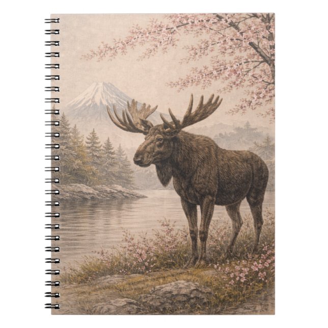Moose Japanese Landscape Notebook, Wildlife Fusion Anteckningsbok (Framsidan)