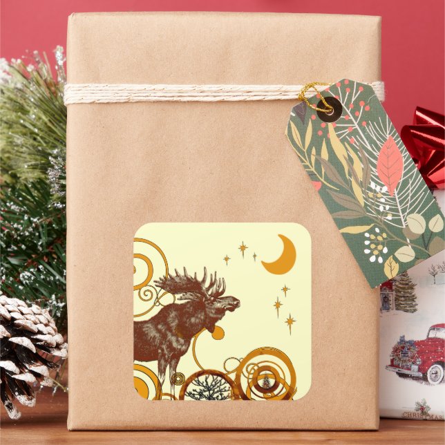 Moose-jul Fyrkantigt Klistermärke (Semester)