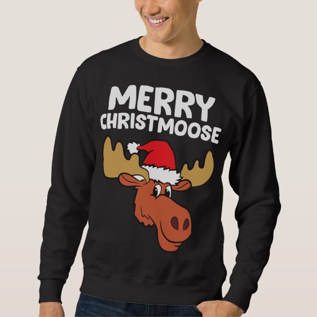 Moose jul Hat Moose Merry Christmoose Merry Lång Ärmad Tröja (Framsida)