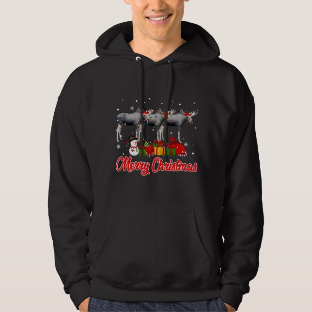 Moose jul Pajama Funny Julafton Ljus Animals L Hoodie (Framsida)