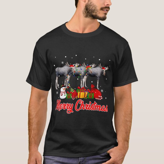 Moose jul Pajama Funny Julafton Ljus Animals L T Shirt (Framsida)
