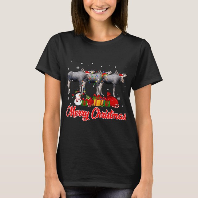 Moose jul Pajama Funny Julafton Ljus Animals L T Shirt (Framsida)