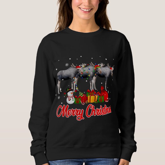 Moose jul Pajama Funny Julafton Ljus Animals L T Shirt (Framsida)
