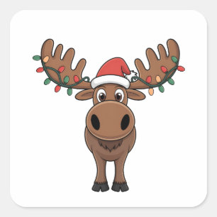 Moose Julgran Ljus Funny Julafton Moose Älskare Fyrkantigt Klistermärke