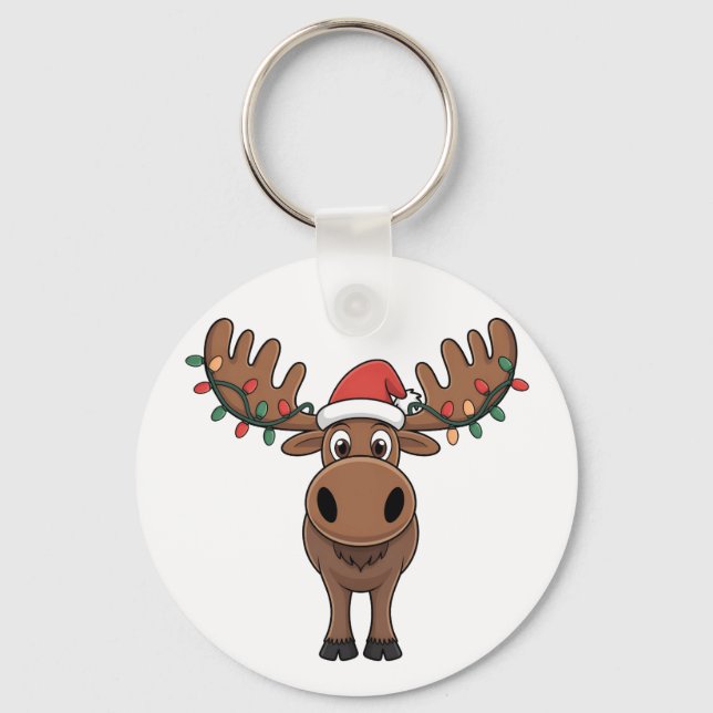 Moose Julgran Ljus Funny Julafton Moose Älskare Nyckelring (Framsida)