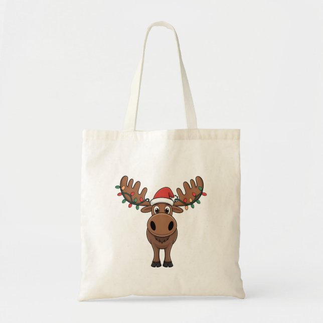Moose Julgran Ljus Funny Julafton Moose Älskare Tygkasse (Framsidan)