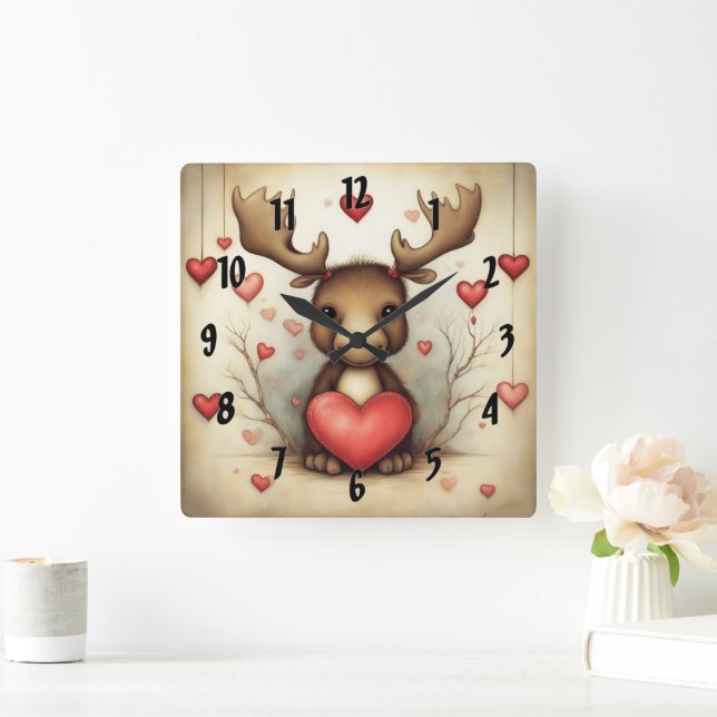 Moose Kärlek 1 Fyrkantig Klocka (Hem)
