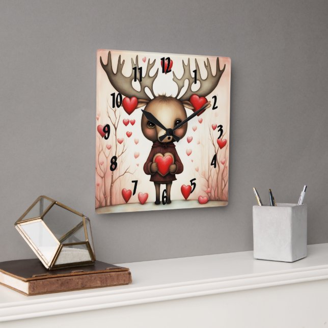 Moose Kärlek 3 Fyrkantig Klocka (Kontor)