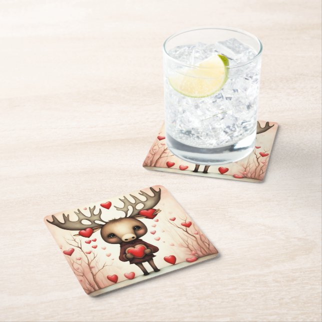 Moose Kärlek 3 Underlägg Papper Kvadrat (Insitu)
