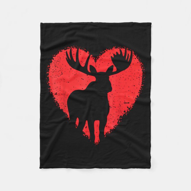 Moose Lover Valentines Day Cute Red Heart Wild Ani Fleecefilt (Framsidan)