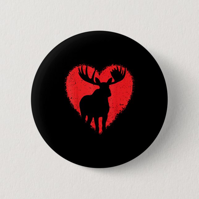 Moose Lover Valentines Day Cute Red Heart Wild Ani Knapp (Framsida)