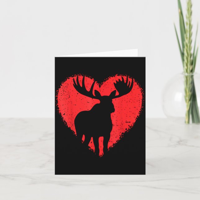 Moose Lover Valentines Day Cute Red Heart Wild Ani Kort (Framsida)