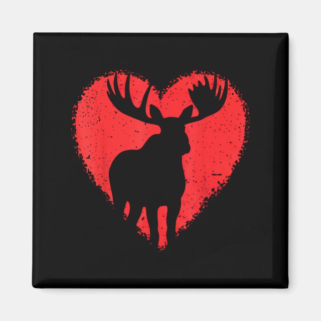 Moose Lover Valentines Day Cute Red Heart Wild Ani Magnet (Framsidan)