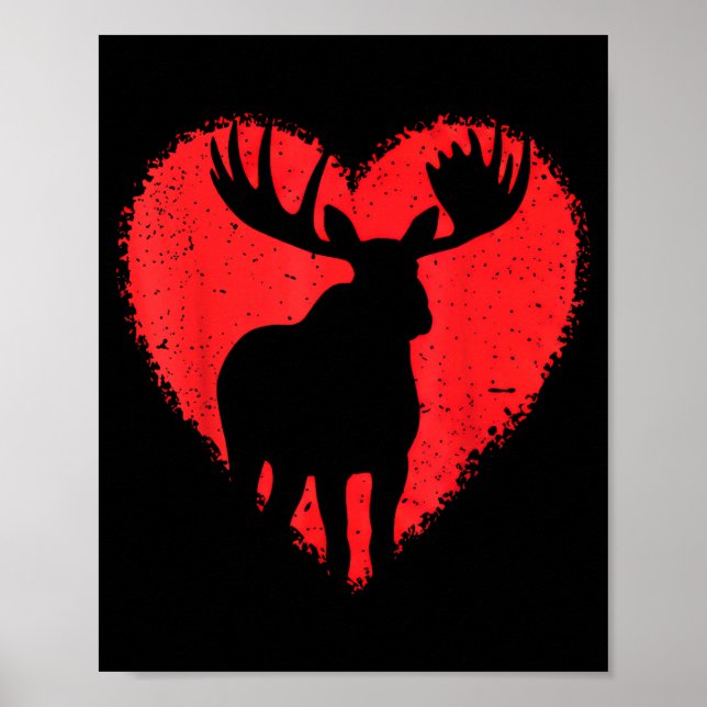 Moose Lover Valentines Day Cute Red Heart Wild Ani Poster (Framsidan)