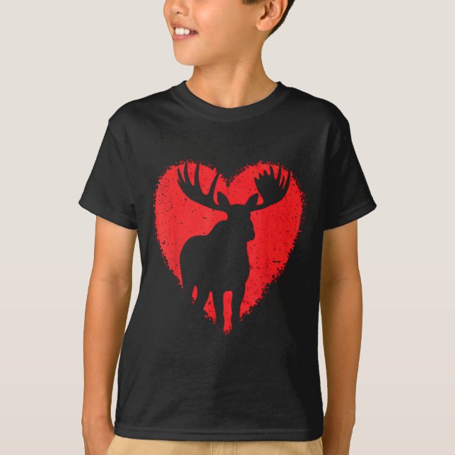Moose Lover Valentines Day Cute Red Heart Wild Ani T Shirt (Framsida)