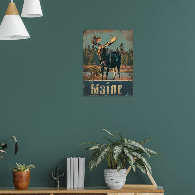 Moose Maine Vintage Poster (Vardagsrum 1)