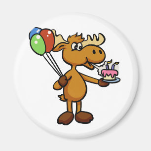 Moose med ballong och kaka Välj tillbaka färg Magnet
